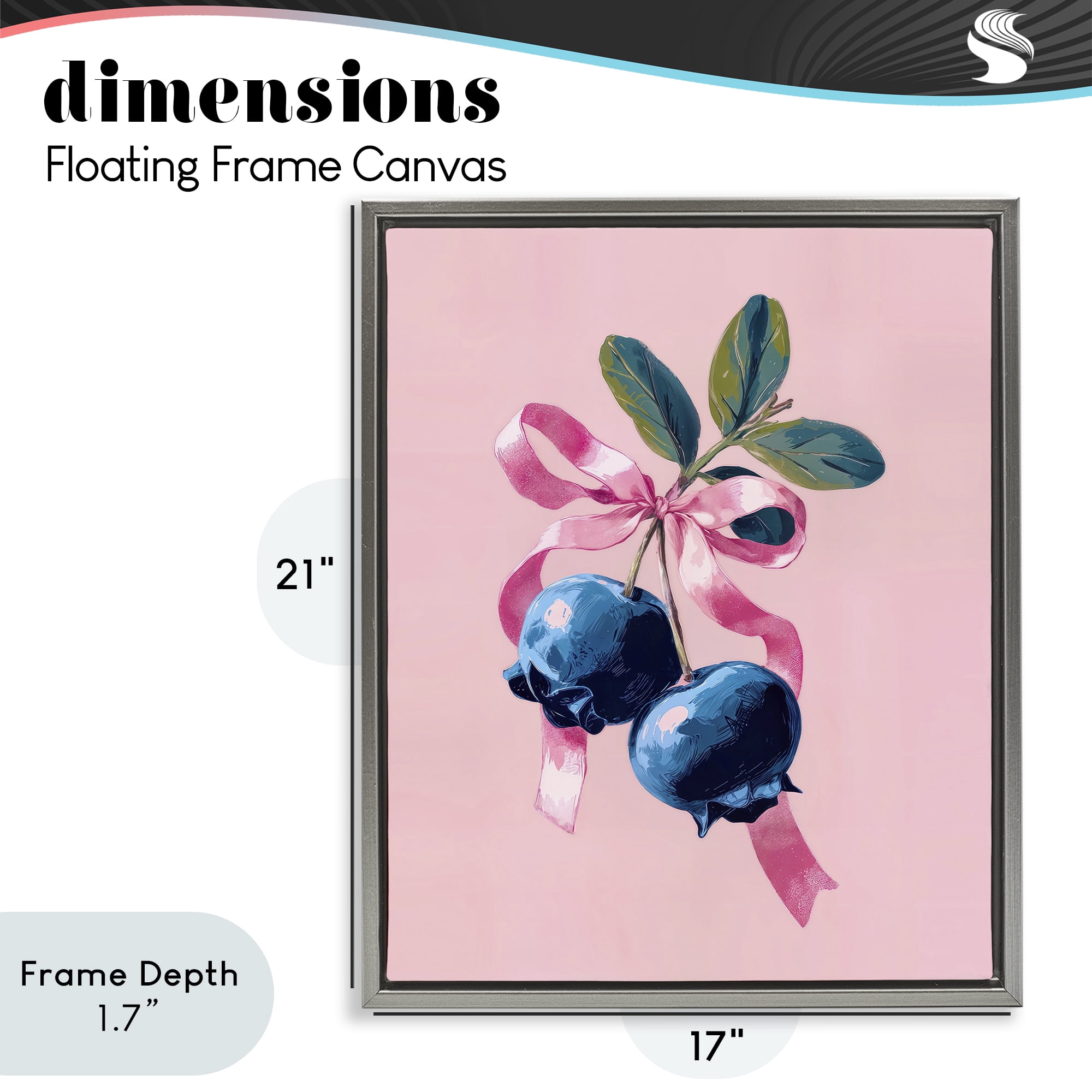 Stupell Industries Blueberry Branch with Pink Bow Gray Framed Floater Canvas Wall Art, design by Imagine It Images