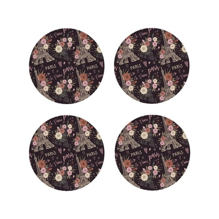 

Tideii Romantic Paris for Leather Coasters 4 Pieces Anti-fouling and Anti-scalding Decorative Coasters Suitable for Restaurants Kitchens Coffee Shops-Round Shape