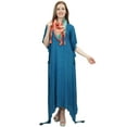 thumbnail image 2 of Bimba Casual Women's Teal Blue Short Sleeves Asymmetrical Hem Dress With Scarf - 8, 2 of 2