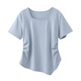 thumbnail image 5 of Garbnen Women's Square Neck T-Shirt Short Sleeve Ruched Side Casual Tee Basic Solid Color Top for Daily Wear Blue XL, 5 of 8