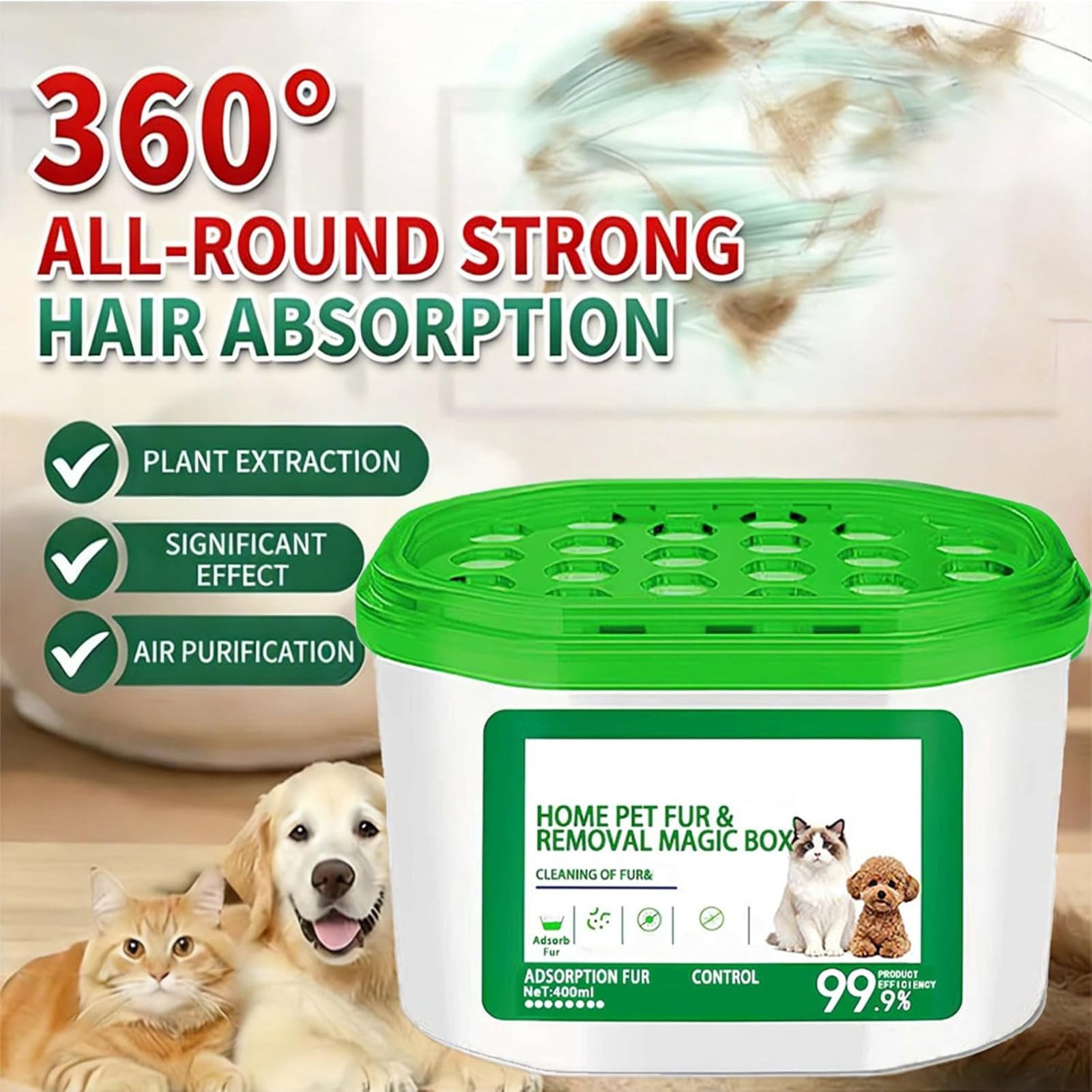 Home Pet Fur & Odor Removal Magic Box, 360° All-Aroundcoverage, Pet Hair Removal Magic Box, Indoor Air Purification Dust Removall Magic Boxes, for Bedroom, Living Room, Home, Pet Areas (5PCS)