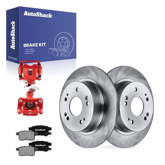 AutoShack Rear Solid Brake Rotors   Ceramic Pads   Calipers Red 8-PC Brake Kit Replacement for 2008-2012 Honda Accord 2009-2014 Acura TSX 11.1" (282 mm)