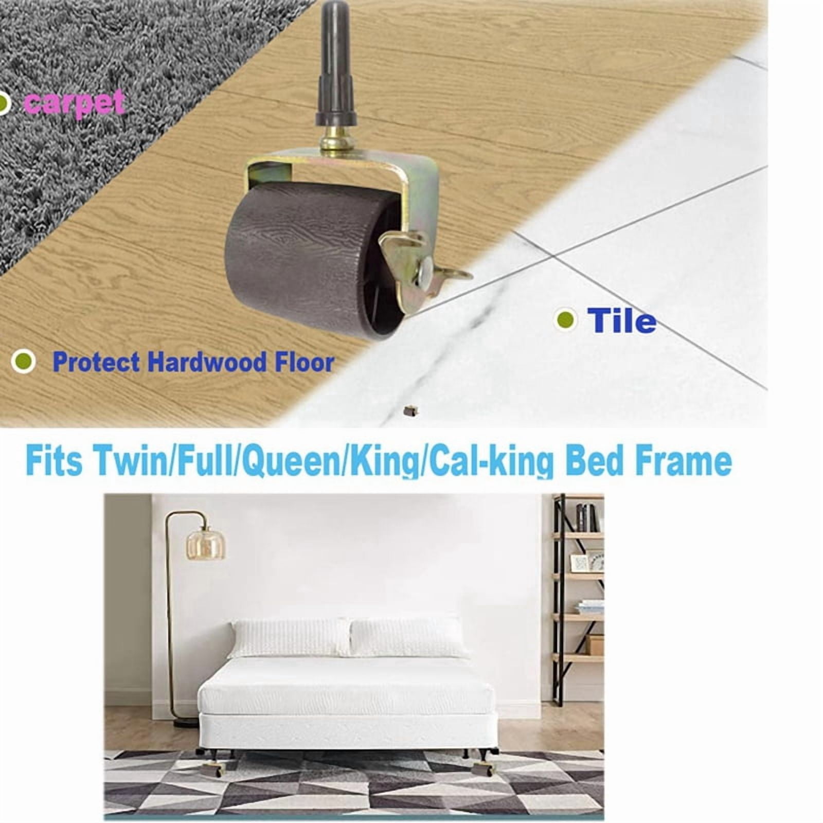 Bed Casters, Bed Frame Wheels Rollers for Bed Replacement Parts Heavy Capacity Bed Roller Wheels with Brakes