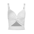 thumbnail image 4 of MESSUEN Camisole Tops for Women Halter Going Out Tops V-neck Crop Deep V Neck Vest Kink Elastic Lace Up Sleeveless Halter Top for Women Summer Casual Summer Outfits for Women White L, 4 of 6