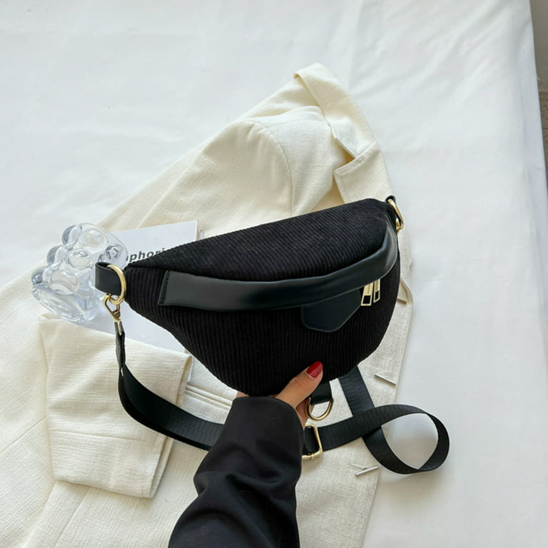 Yucurem Fashion Fanny Pack Corduroy Pu Crossbody Bags for Street Shopping  (Black) 