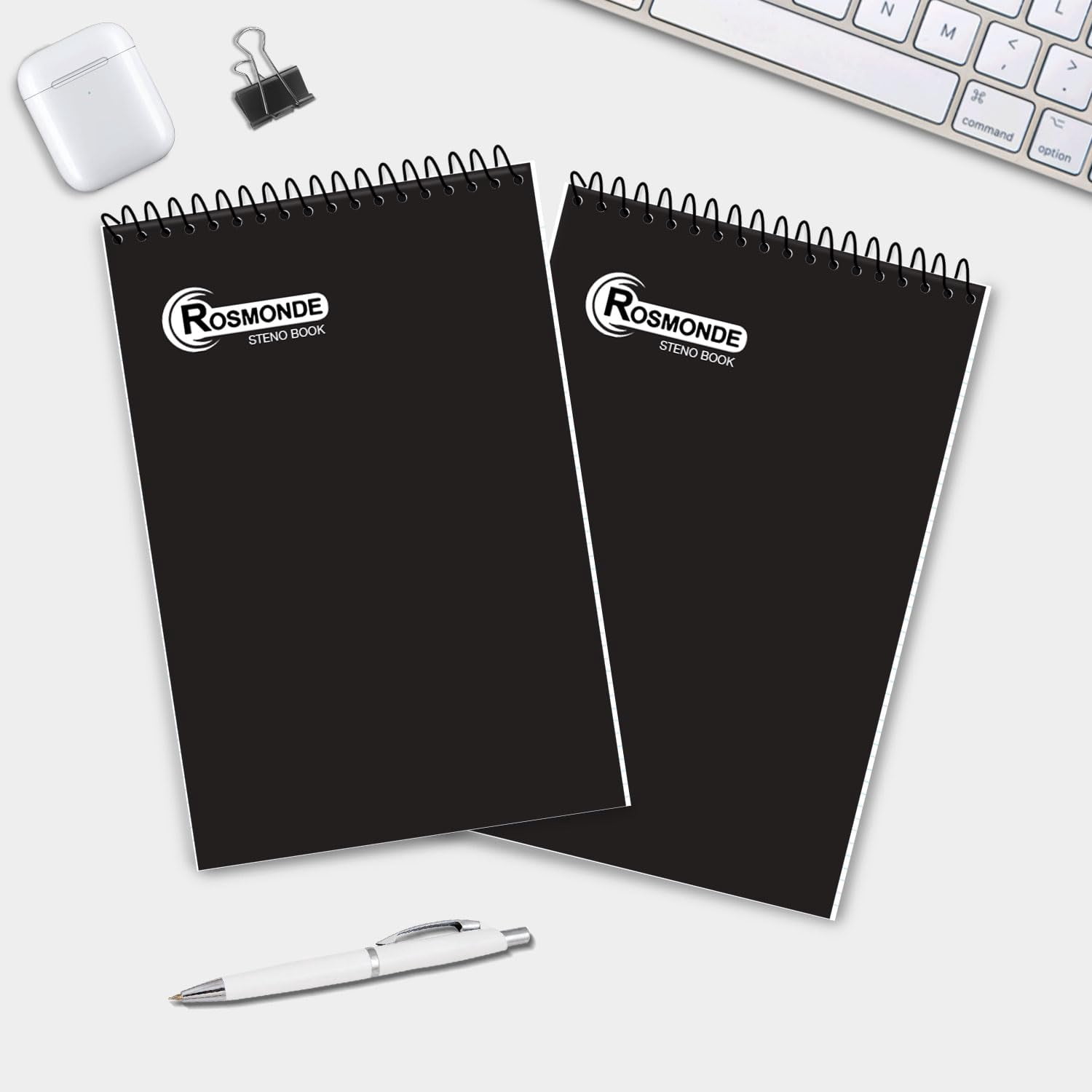 Rosmonde Spiral Steno Pads 12 Pack, 6 x 9 in, Gregg Ruled, 80 Sheets (160 Pages), Top Spiral Notebook, Black Cover, Bulk Steno Pads for Business, Office & Professional Use