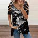 thumbnail image 2 of Elegante blusa estampada con cuello en V para mujer, camiseta suelta de manga corta con cremallera OAVQHLG3B Store  lin121212, 2 of 4