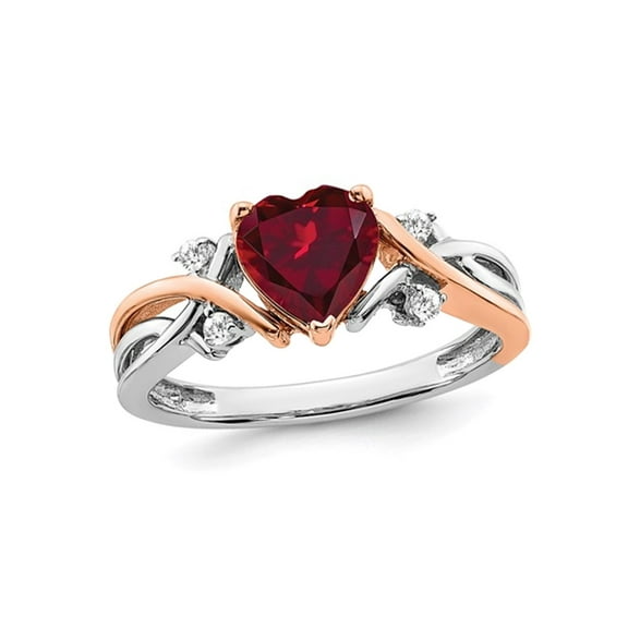 1.12 Carat (Ctw) Lab Created Heart Ruby Ring in 14K White and Rose Pink  Gold