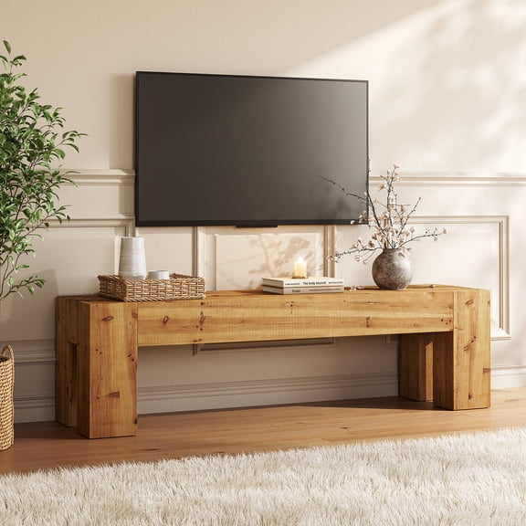 Solid Wood TV Stand, 63" Rustic Extra Long Heavy Duty Media TV Consoles Table with Sturdy Frame for Living Room Gaming Entertainment Center for TVs up to 75 Inches (Brown)