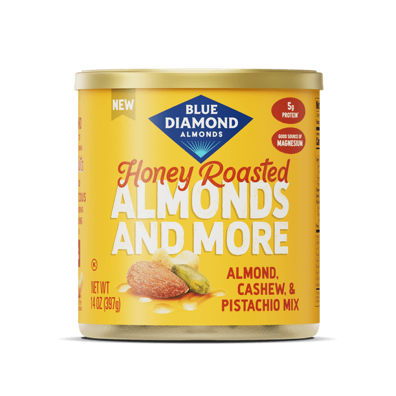 Blue Diamond Almonds and More, Honey Roasted Flavored Almonds, Cashews and Pistachios Perfect Mixed Nuts for Snacking, 14 oz.