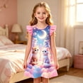 thumbnail image 2 of FYDUU Toddler Little Girls Nightgowns Halloween Dress Cartoon Print Short Sleeve Sleepwear Soft Princess Nightdress Holiday Party Pajamas Dress 9-10 Years, 2 of 4