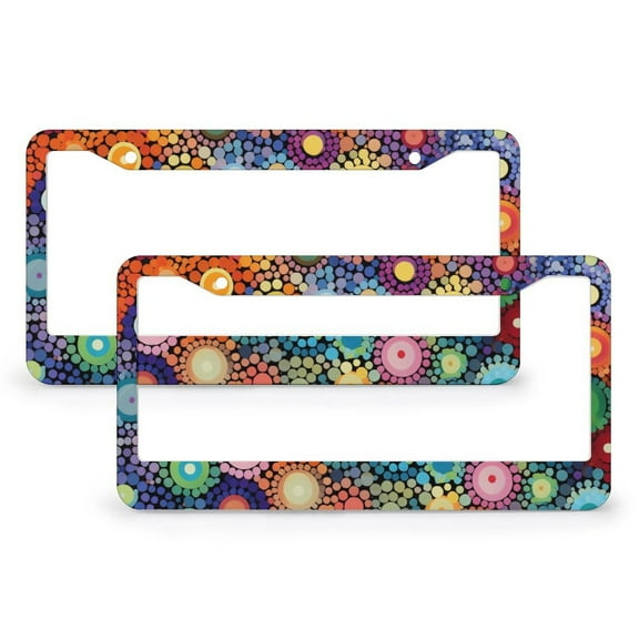 2 Pieces Colorful Circles in A Grid License Plate Cover Colorful Mid Century Modern Wobbly Circle Car License Plate Frame Stainless Aluminum 2 Holes for US Standard Vehicles for Women Men