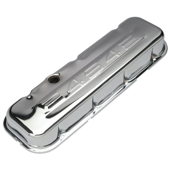 Trans Dapt 9844 Valve Cover Big Block Chevrolet; Short 2-3/4 Inch High; Without Hardware; With Oil Fill Hole; Baffled; With 454 C.I.D Logo; Chrome Plated; Steel; Set Of 2