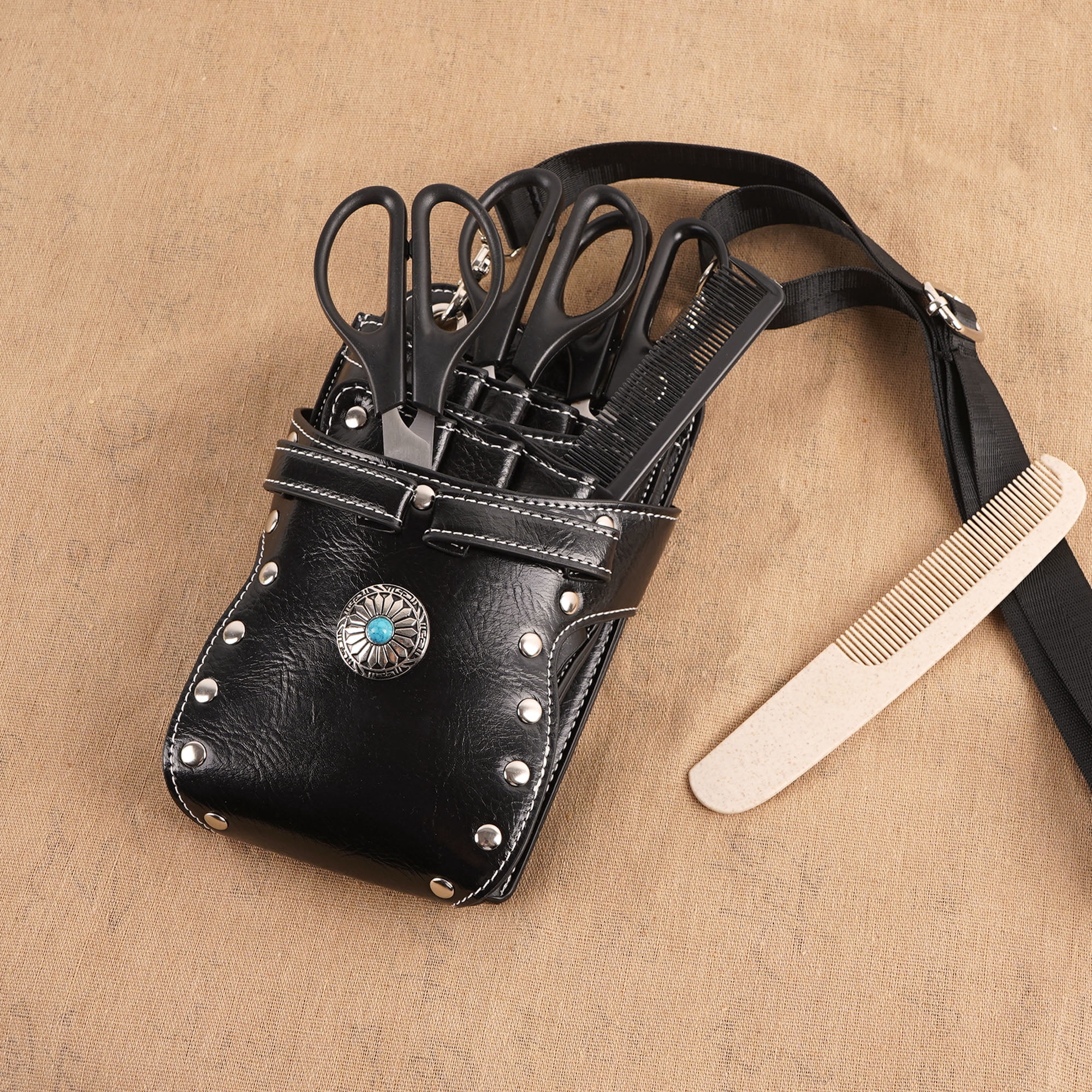 DODAMOUR Hairdresser Scissor Bag, Leather Salon Barber 