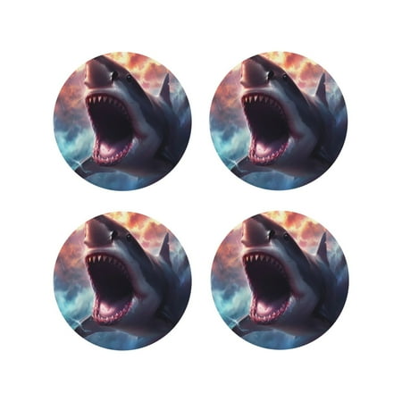 

Fuzoiu Dramatic Shark Attack Print Leather Coasters Set Drink Coasters Set of 4 for Tabletop Protection Durable PVC Coasters Home Décor and Housewarming Gift-Round Shape