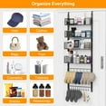 thumbnail image 5 of Over the Door Organizer, 2 in 1 Metal Hanging Closet Organizer & Hat Rack with 4 Adjustable Baskets, 8 Hooks, 10 Clips, Behind The Door Storage for Bedroom, Bathroom, Entrance, Closet, Kitchen, Black, 5 of 14