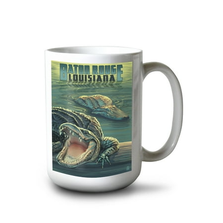 

15 fl oz Ceramic Mug Baton Rouge Louisiana Alligator Scene Dishwasher & Microwave Safe