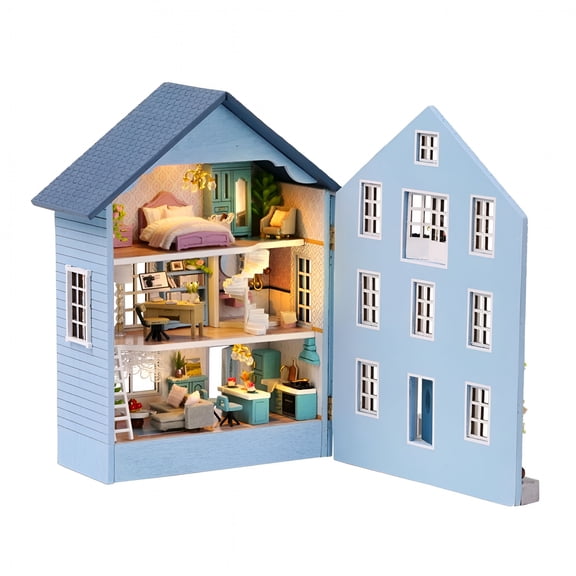 BESTSKY New Diy Wooden Miniature Building Kit Doll Houses with Light Furniture Diy Miniature House Kit
