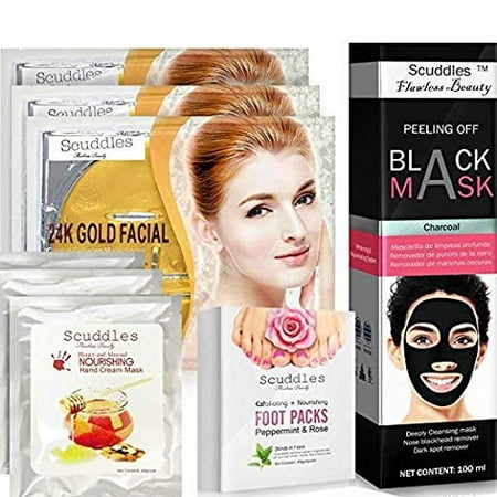Blackhead Remover Hand Foot Masks - Complete Spa Mask Gift Set Kit, Includes blackhead mask, 3 Collagen Gold Mask Facial Care, 3 Hand Masks and 4 Pair Acne Cleansing, Anti Aging Men Women -