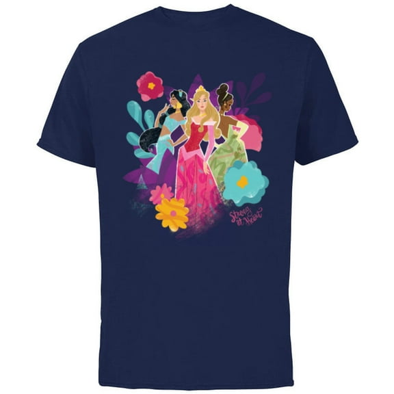 Disney Princess Jasmine Aurora and Tiana Strong at Heart - Short Sleeve Cotton T-Shirt for Adults - Customized-Navy