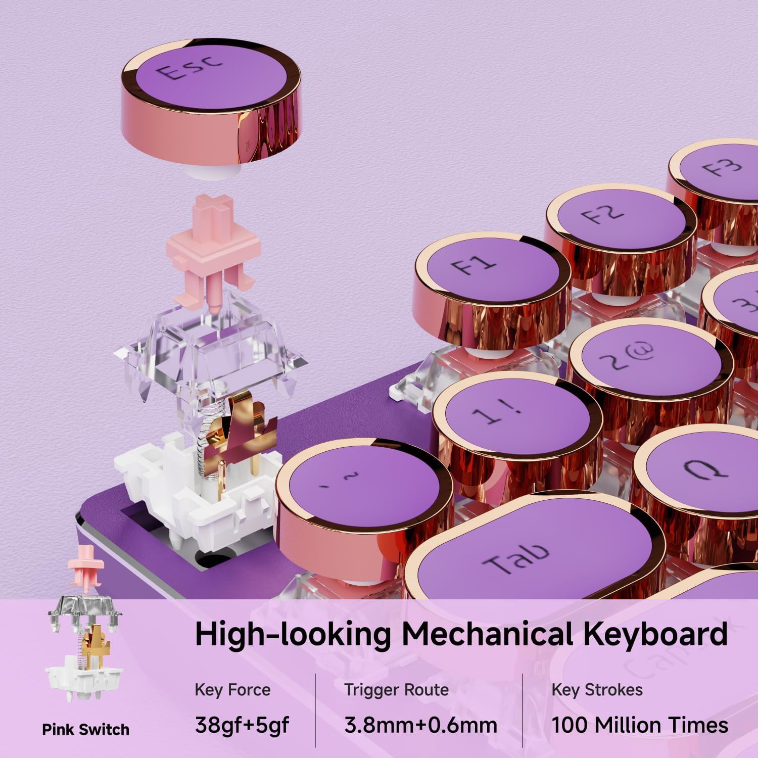 Typewriter Style Mechanical Gaming Keyboard, Wired Mechanical Keyboards,104 Keys Backlit LED Keyboards, Media Control Knob, Wired Computer Keyboard Pink Switch for Windows/Mac/PC-Purple