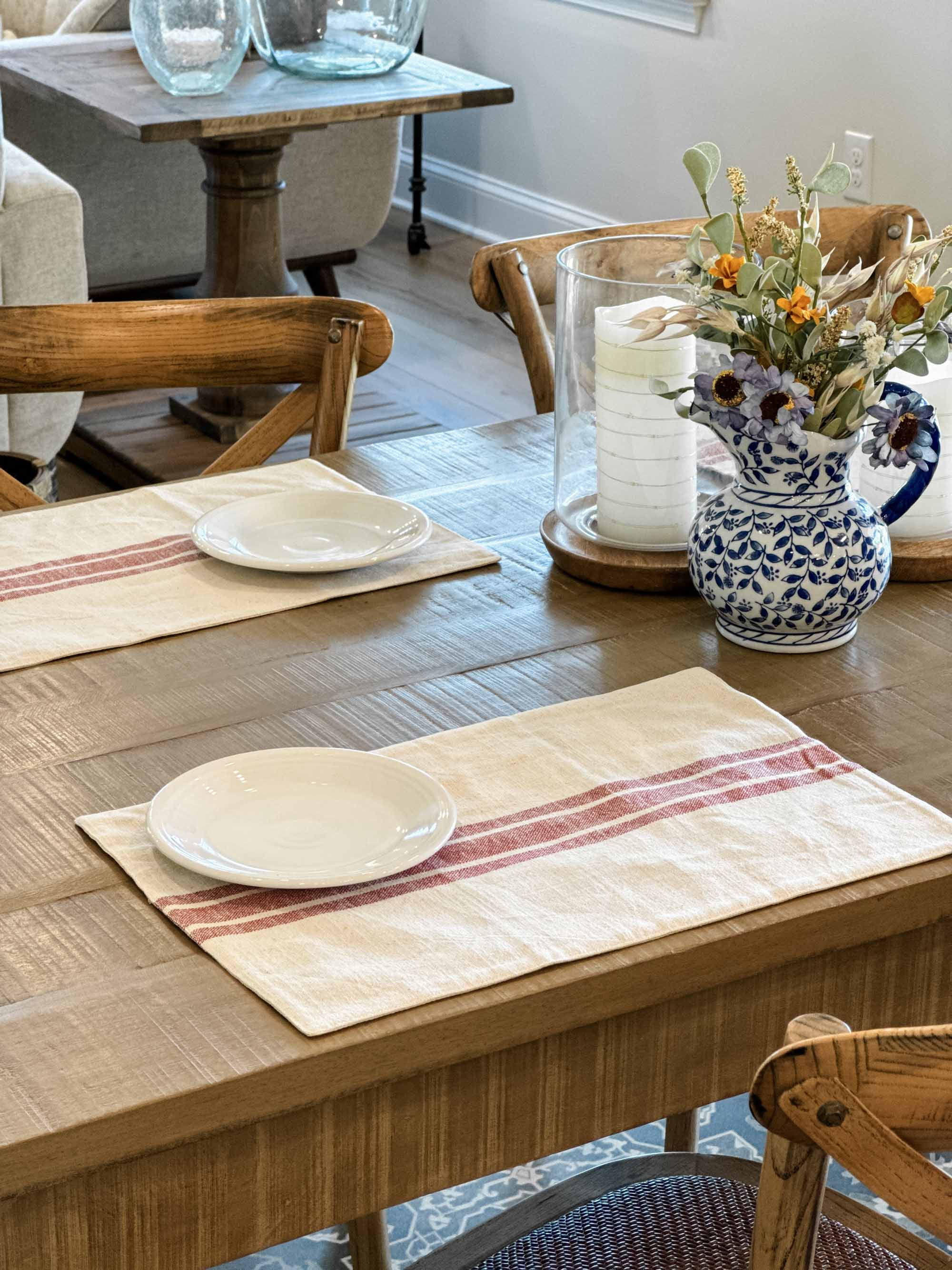 Piper Classics Market Place Red Grain Sack Stripe Placemats, Set of 4, Cotton