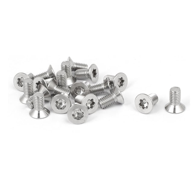 Tornillo de máquina plano de cabeza Torx M5 x 10mm de acero inoxidable 316 tono plateado 20 piezas