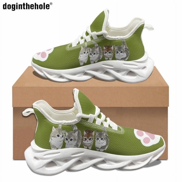 Zapatos planos con estampado de gatito de dibujos animados para mujer, zapatillas deportivas casuales de moda, zapatillas clásicas para correr con cordones