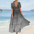 thumbnail image 4 of Womens 2025 Summer Casual Maxi Dresses Square Neck Short Sleeve Smocked A Line Floral Flowy Elegant Boho Dress, 4 of 7