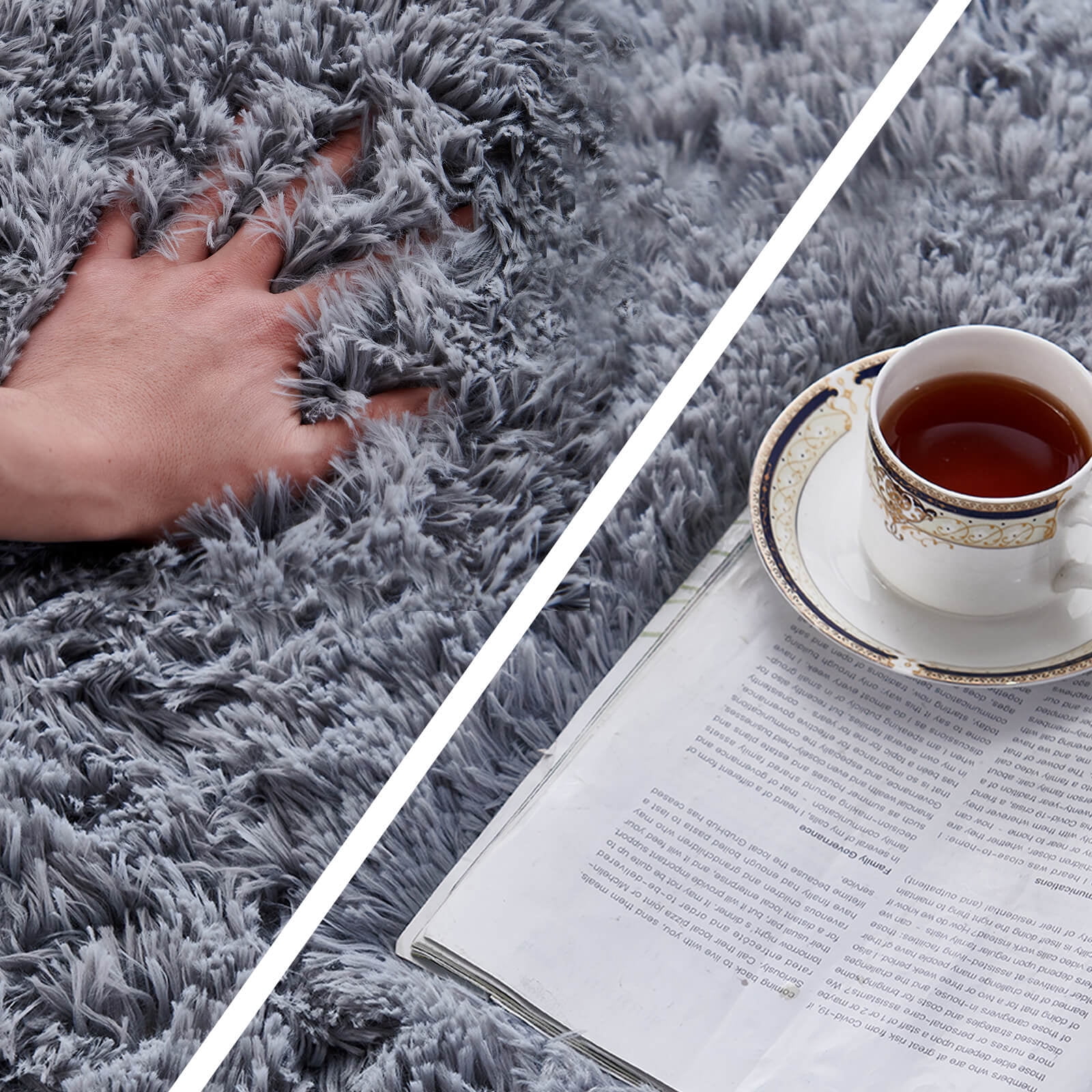BRICHOEE 6x9 Feet Modern Indoor Home Living Room Grey Area Rugs, Anti-Skid Soft Fluffy Shag Fur Bedroom Rugs for Kids Playroom Decor