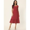 thumbnail image 2 of Unique Bargains Women's Tiered Round Neck Ruffle Hem Short Cap Sleeve Knit Midi Dress S Wine Red, 2 of 6