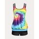 thumbnail image 1 of Traje de Blouson Tankini de Tirantes Finos con Pintura de Tie Dye Rosegal  Leggings de talla grande, 1 of 5