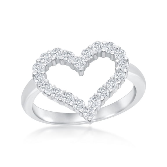 Daily Delight TheJewelryHut Designer Sterling Silver Open Heart Cubic Zirconia Ring