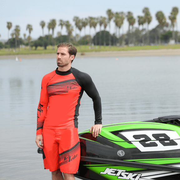 Pivot Rashguard Long Sleeve Shirt | Red | UV Protection Swim Shirt (Small)