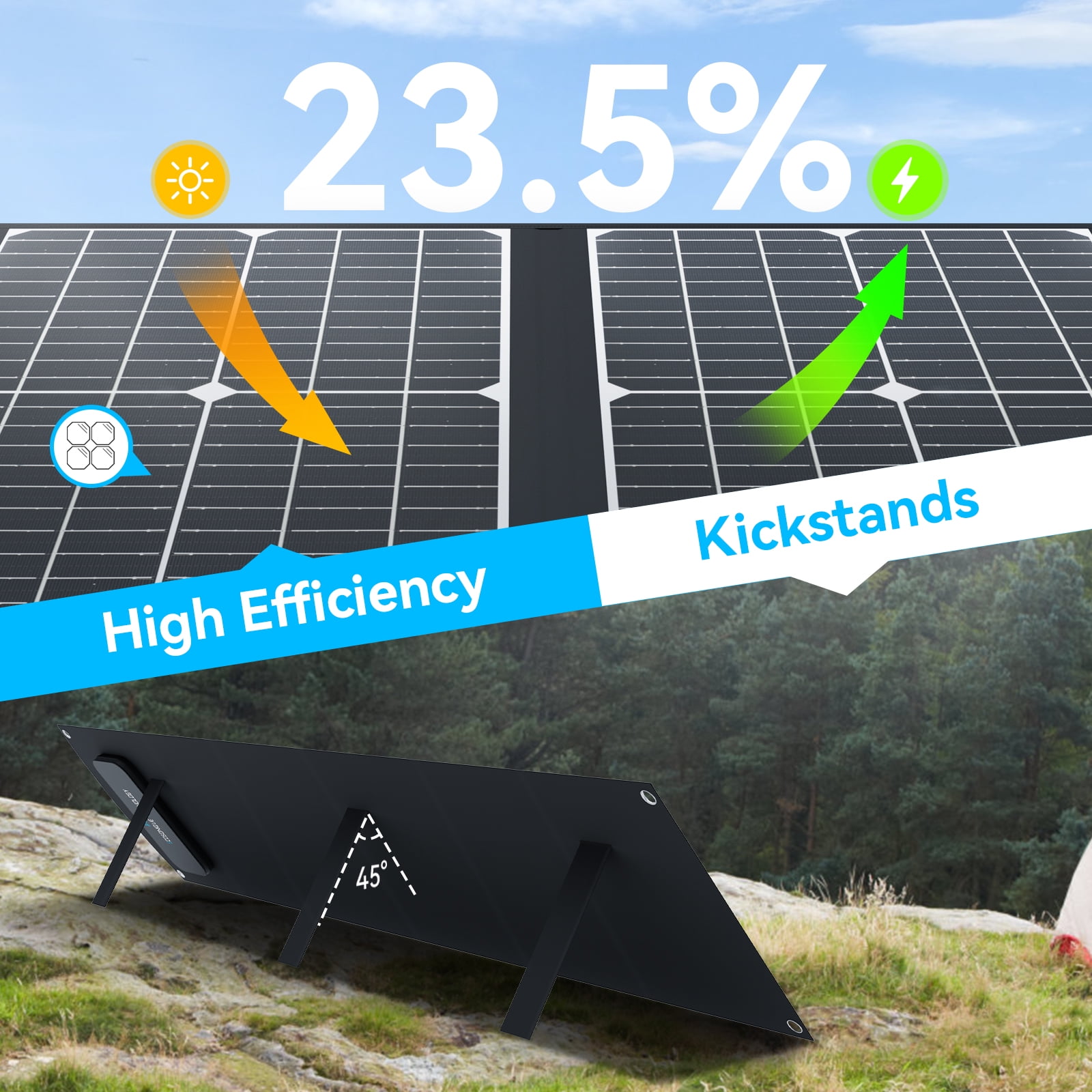 Ecosonique 100W Portable Foldable Solar Panels Charger Fast Charging with USB-C PD3.0 USB-A QC3.0 DC 20V Lightweight with Kickstand for Camping Power Station Solar Generators Cell Phones Power Banks