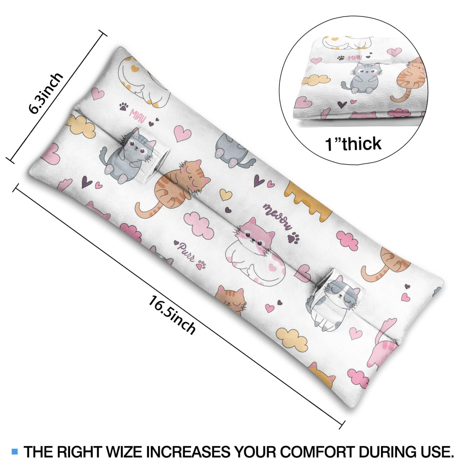 Adorable Cat-Themed Print Seatbelt Pillow - Mastectomy Post-Surgery Comfort Cushion - Heart Surgery Recovery Pad with Cats and Hearts Pattern