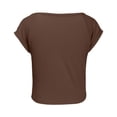 thumbnail image 6 of RUTAYY Girls T-Shirt Square Neck Short Sleeve Solid Color Basic Kids Layering Tops Brown, 6 of 9