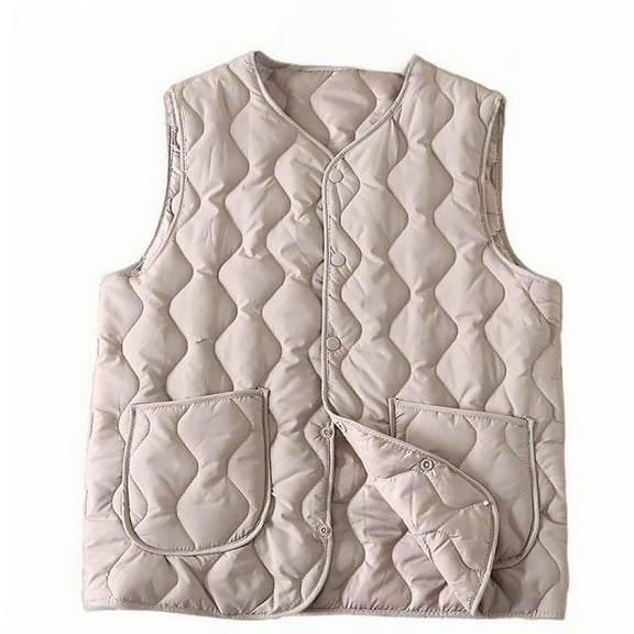 Women’s Lightweight Sleeveless Down Vest Stand Collar Full Zip Thin Cotton Padded Shoulder Warm Liner Jacket for Spring and Fall,White,XXXXXL