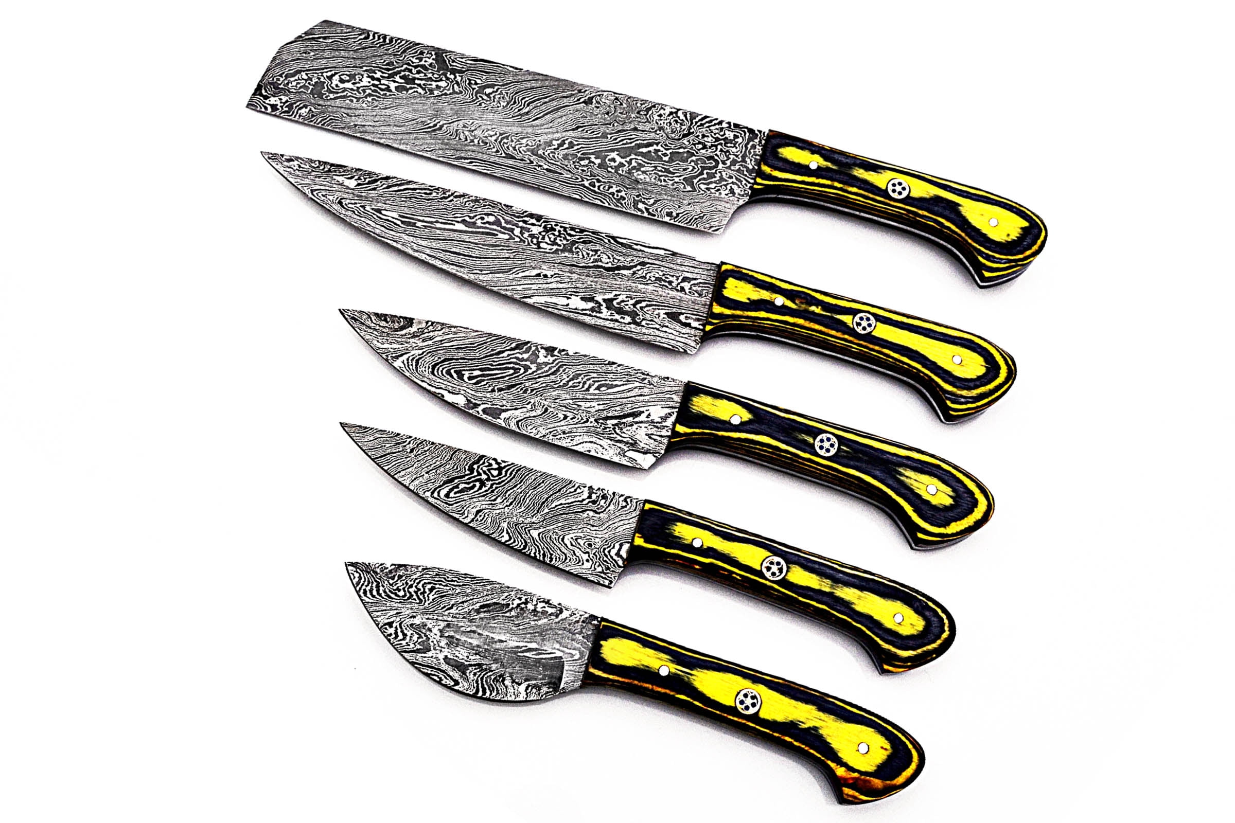 Smart & Sharp Custom Handmade Damascus Chef Knives Set/Kitchen Knives 5 Pieces Set 17306 (Yellow and Black)