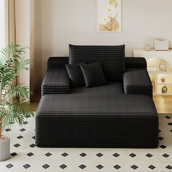 MAYEERTY 68"×51" Chaise Lounge Chair Black Fluffy Plush Faux Fur Oversized Upholstered Sofa Bed Sleeper Couch Reading Chair for Living Room