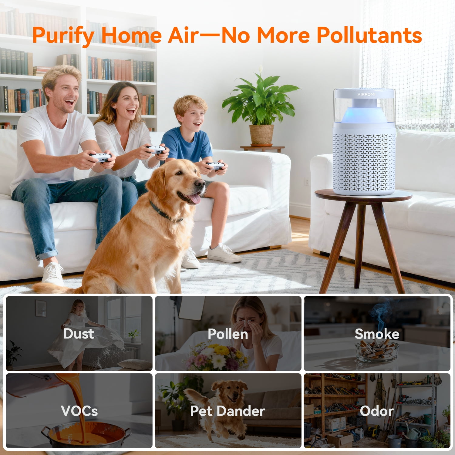 AIRROMI AIRROMI A2002 Air Purifier - For Large Rooms up to 660 sq ft - True HEPA Filter for Efficient Dust & Germ Removal - Built-in Aromatherapy Diffuser & Soft Night Light for Better Sleep Blue
