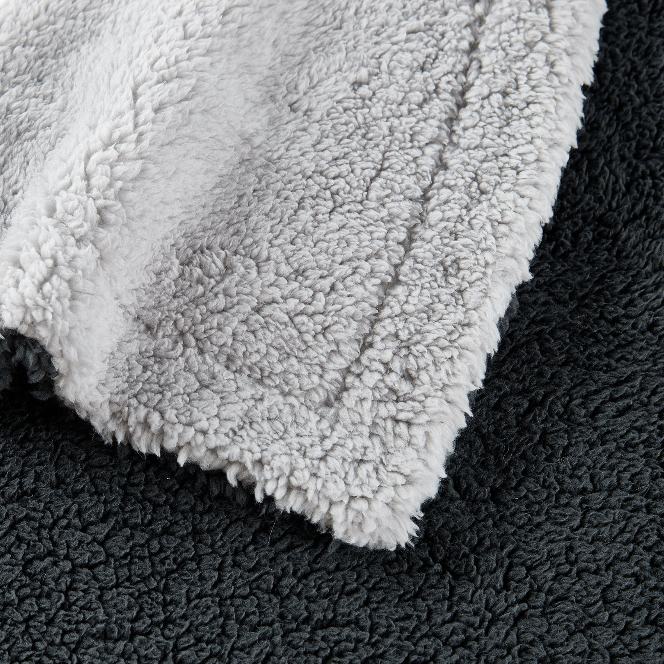 SoftLux Reversible 2-Tone Dark Gray and Light Gray Sherpa Dual Layer Throw Blanket, 50" x 60", Recycled Polyester, Adults and Teens
