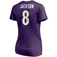 thumbnail image 3 of Women's Lamar Jackson Purple Baltimore Ravens Player Icon Name & Number V-Neck T-Shirt, 3 of 3
