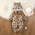 thumbnail image 2 of Baby Boy Girls Winter Warm Rompers Unisex Newborn Fleece Outfits Bodysuits Toddler Baby Boys Girls Leopard Plush Cute Bear Ears Winter Thick Keep Warm Jumpsuit Romper Khaki 12-18 Months, 2 of 7