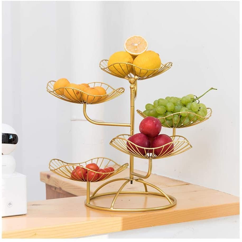 Gold Set of 2 Metal Fruit Basket Countertops Storage Bowl Vegetable Basket Display Stand 