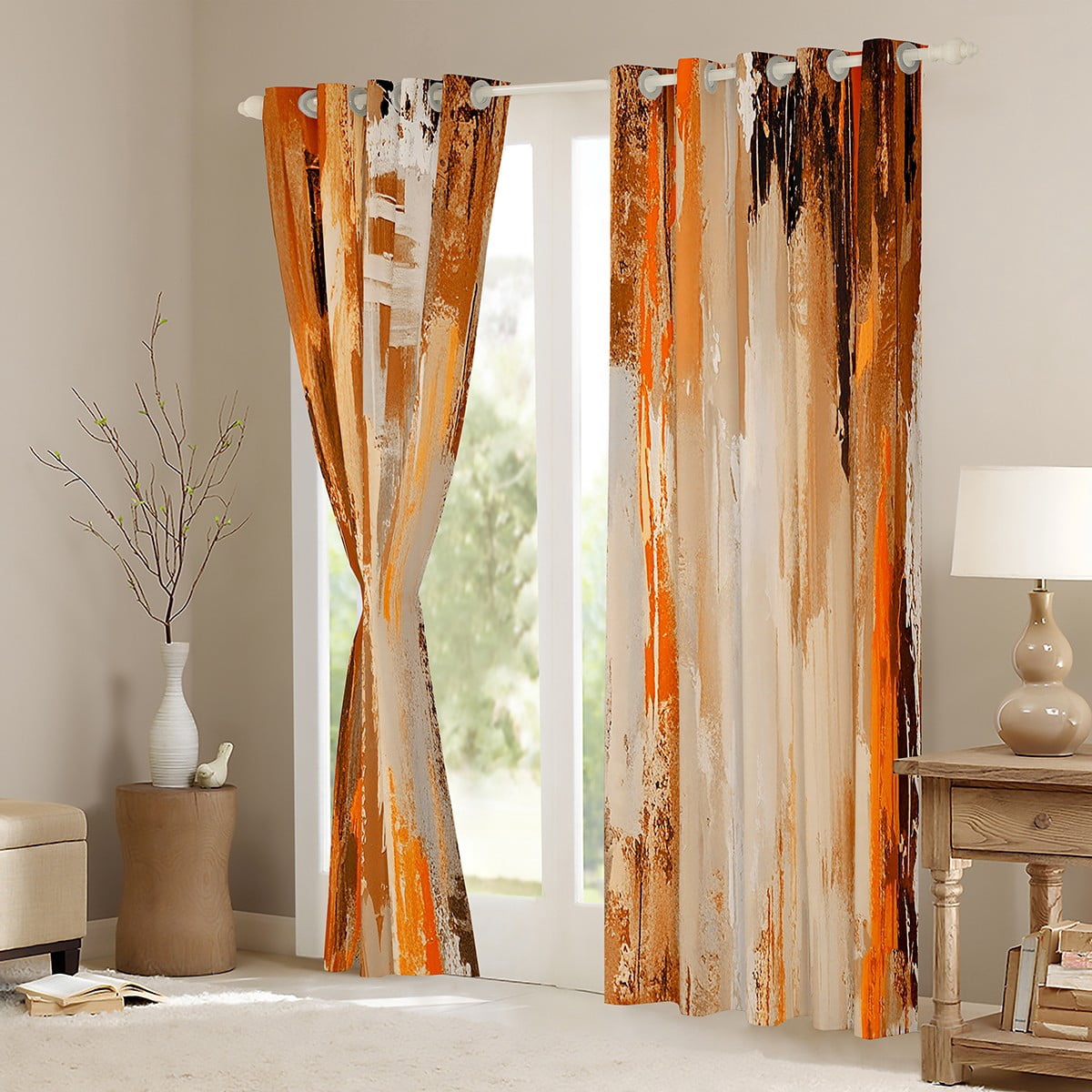 Manfei Oil Painting Ombre Black Out Curtains, Aesthetic Orange Brown Curtains Pack of 2 (42x63 Each), Watercolor Art Bedroom Curtains, Microfiber Bedroom Decor