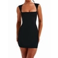 thumbnail image 3 of Women'S Summer Solid Color Wrap Short Dress Mini Dress Back Zipper Cocktail Party Dresses Black XL, 3 of 8