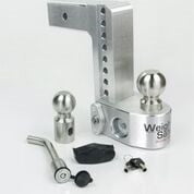 Weigh Safe Ws8 2.5, 8-inch drop hitch with 2.5-inch shank/shaft made of adjustable aluminum. Designed for towing safety, it features a built-in tongue weight scale, solid billet aluminum construction, and rustproof finish. Ideal for trailers, includes hitch ball, pin, and accessories.