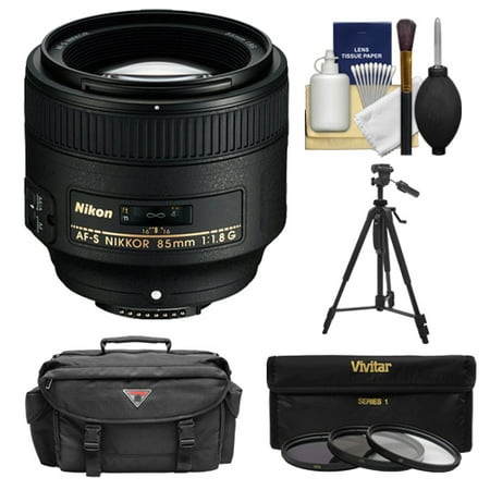Nikon 85mm f/1.8G AF-S Nikkor Lens with 3 UV/CPL/ND8 Filters + Case + Tripod + Cleaning Kit for D3200, D3300, D5200, D5300, D7000, D7100, D610, D800, D810, D4s DSLR