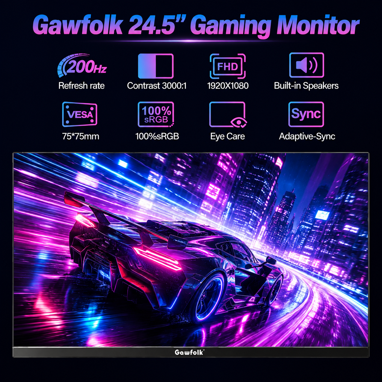 Gawfolk 24.5" Gaming Monitor 200Hz Full HD, Black photo 5